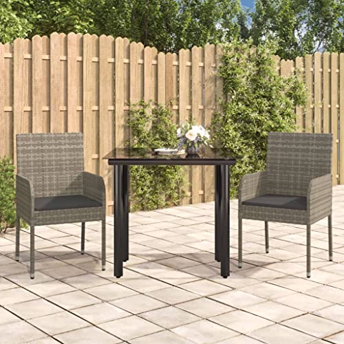 CINDERFUL Gartenmöbel Set 3-TLG. Garten-Essgruppe mit Kissen Schwarz und Grau Poly Rattan von CINDERFUL