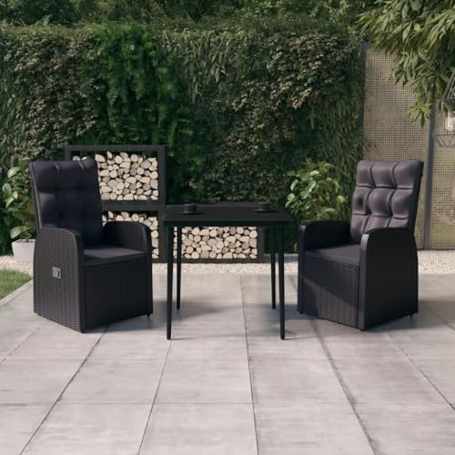 CINDERFUL Gartenmöbel Set 3-TLG. Garten-Essgruppe mit Kissen Schwarz von CINDERFUL