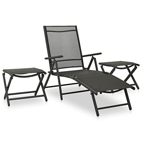 CINDERFUL Gartenmöbel Set 3-TLG. Garten-Lounge-Set Textilene und Aluminium Schwarz von CINDERFUL