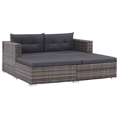 CINDERFUL Gartenmöbel Set 3-TLG. Garten-Lounge-Set mit Auflagen Poly Rattan Grau von CINDERFUL