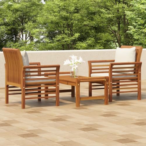 CINDERFUL Gartenmöbel Set 3-TLG. Garten-Lounge-Set mit Kissen Massivholz Akazie von CINDERFUL