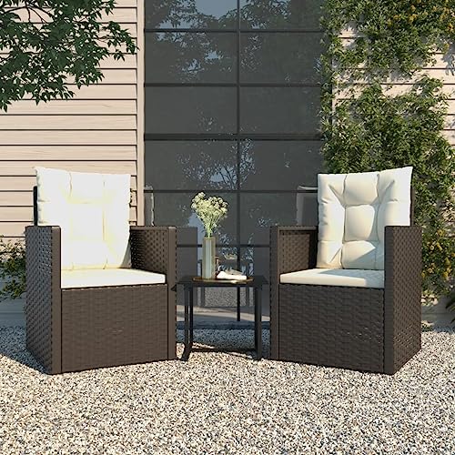 CINDERFUL Gartenmöbel Set 3-TLG. Garten-Lounge-Set mit Kissen Poly Rattan Schwarz von CINDERFUL