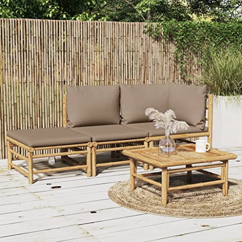CINDERFUL Gartenmöbel Set 3-TLG. Garten-Lounge-Set mit Taupe Kissen Bambus von CINDERFUL