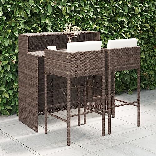 CINDERFUL Gartenmöbel Set 3-TLG. Gartenbar-Set mit Kissen Poly Rattan Braun von CINDERFUL