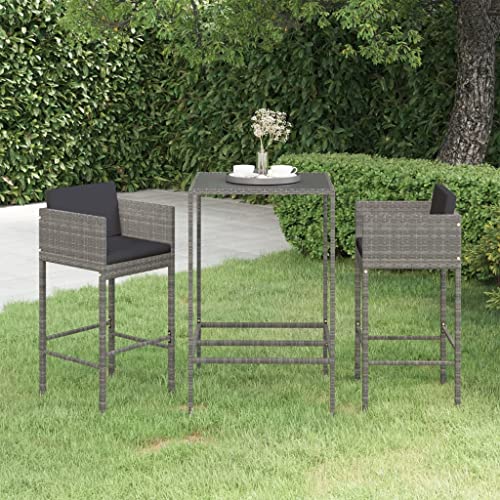 CINDERFUL Gartenmöbel Set 3-TLG. Gartenbar-Set mit Kissen Poly Rattan Grau von CINDERFUL