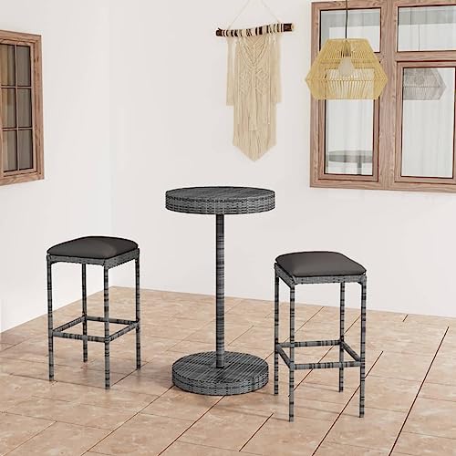 CINDERFUL Gartenmöbel Set 3-TLG. Gartenbar-Set mit Kissen Poly Rattan Grau von CINDERFUL