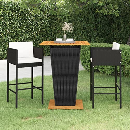 CINDERFUL Gartenmöbel Set 3-TLG. Gartenbar-Set mit Kissen Poly Rattan Schwarz von CINDERFUL