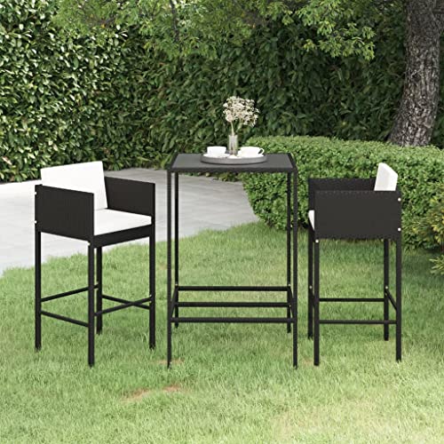 CINDERFUL Gartenmöbel Set 3-TLG. Gartenbar-Set mit Kissen Poly Rattan Schwarz von CINDERFUL