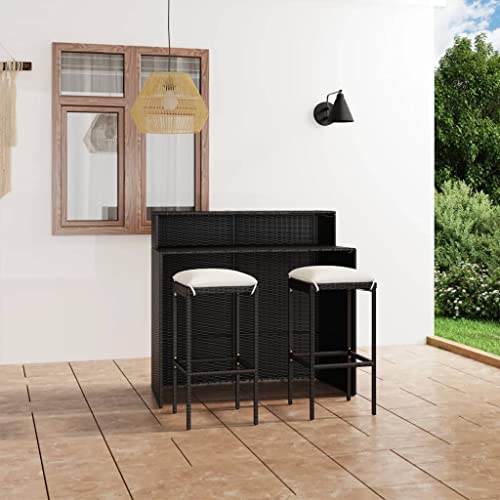 CINDERFUL Gartenmöbel Set 3-TLG. Gartenbar-Set mit Kissen Schwarz von CINDERFUL