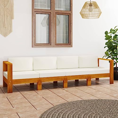 CINDERFUL Gartenmöbel Set 4-Sitzer-Gartensofa mit Cremeweißen Auflagen Massivholz Akazie von CINDERFUL
