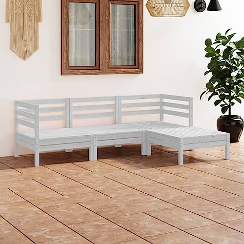 Gartenmöbel Set 4-TLG. Garten-Lounge-Set Massivholz Kiefer Weiß von CINDERFUL