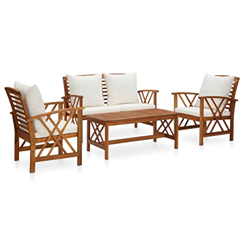 CINDERFUL Gartenmöbel Set 4-TLG. Garten-Lounge-Set mit Auflagen Massivholz Akazie von CINDERFUL