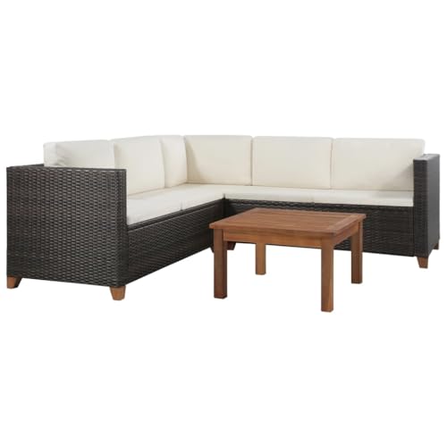 CINDERFUL Gartenmöbel Set 4-TLG. Garten-Lounge-Set mit Auflagen Poly Rattan Braun von CINDERFUL