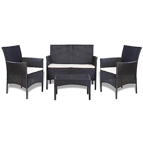 CINDERFUL Gartenmöbel Set 4-TLG. Garten-Lounge-Set mit Auflagen Poly Rattan Schwarz CINDERFUL Gartenmöbel Set 4-TLG. Garten-Lounge-Set mit Auflagen Poly Rattan Schwarz von CINDERFUL
