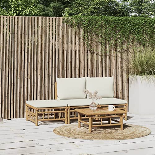 CINDERFUL Gartenmöbel Set 4-TLG. Garten-Lounge-Set mit Cremeweißen Kissen Bambus von CINDERFUL