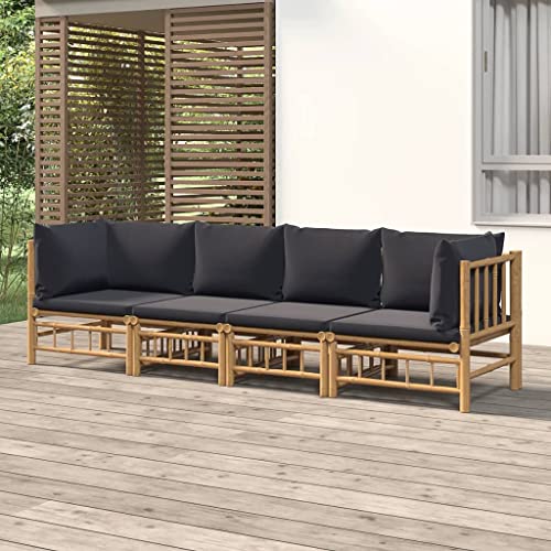 CINDERFUL Gartenmöbel Set 4-TLG. Garten-Lounge-Set mit Dunkelgrauen Kissen Bambus von CINDERFUL