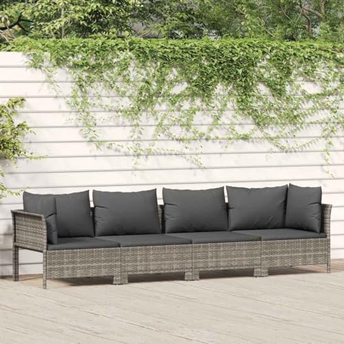 CINDERFUL Gartenmöbel Set 4-TLG. Garten-Lounge-Set mit Kissen Grau Poly Rattan von CINDERFUL