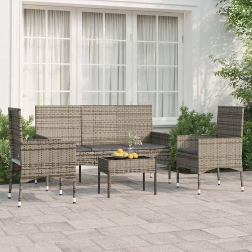 CINDERFUL Gartenmöbel Set 4-TLG. Garten-Lounge-Set mit Kissen Grau Poly Rattan CINDERFUL Gartenmöbel Set 4-TLG. Garten-Lounge-Set mit Kissen Grau Poly Rattan von CINDERFUL