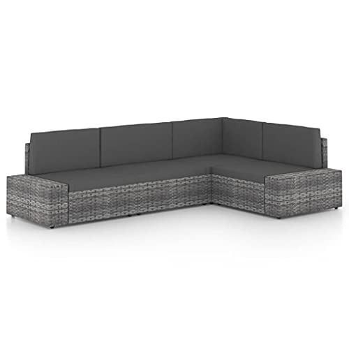 CINDERFUL Gartenmöbel Set 4-TLG. Garten-Lounge-Set mit Kissen Grau Poly Rattan von CINDERFUL