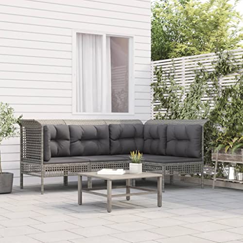 CINDERFUL Gartenmöbel Set 4-TLG. Garten-Lounge-Set mit Kissen Grau Poly Rattan von CINDERFUL