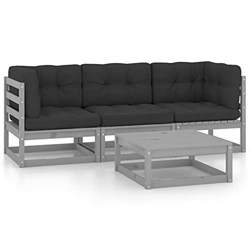 CINDERFUL Gartenmöbel Set 4-TLG. Garten-Lounge-Set mit Kissen Kiefer Massivholz von CINDERFUL