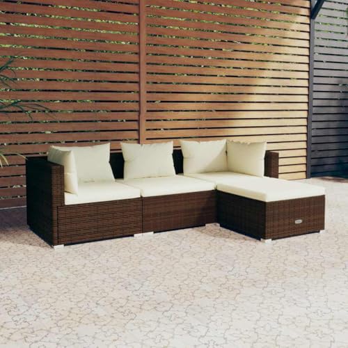 CINDERFUL Gartenmöbel Set 4-TLG. Garten-Lounge-Set mit Kissen Poly Rattan Braun von CINDERFUL