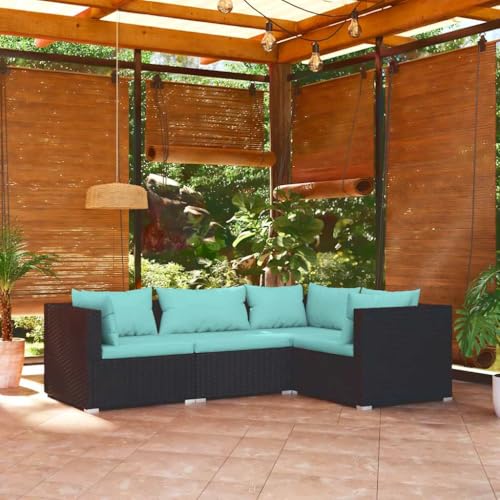 CINDERFUL Gartenmöbel Set 4-TLG. Garten-Lounge-Set mit Kissen Poly Rattan Schwarz von CINDERFUL