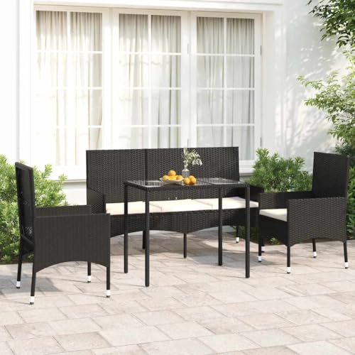 CINDERFUL Gartenmöbel Set 4-TLG. Garten-Lounge-Set mit Kissen Schwarz Poly Rattan CINDERFUL Gartenmöbel Set 4-TLG. Garten-Lounge-Set mit Kissen Schwarz Poly Rattan von CINDERFUL