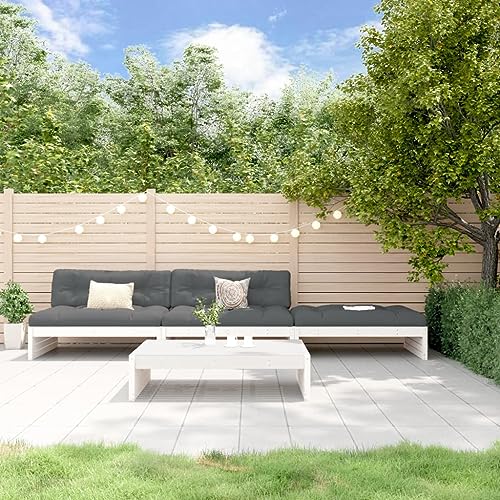CINDERFUL Gartenmöbel Set 4-TLG. Garten-Lounge-Set mit Kissen Weiß Massivholz von CINDERFUL