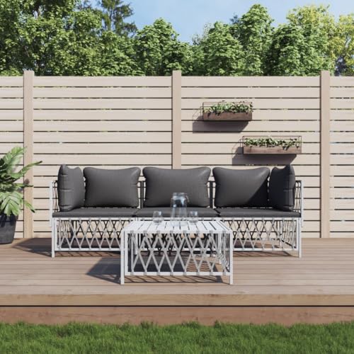 CINDERFUL Gartenmöbel Set 4-TLG. Garten-Lounge-Set mit Kissen Weiß Stahl von CINDERFUL
