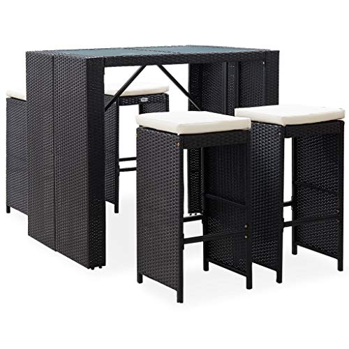 CINDERFUL Gartenmöbel Set 5-TLG. Garten-Bar-Set Poly Rattan und Glas Schwarz von CINDERFUL