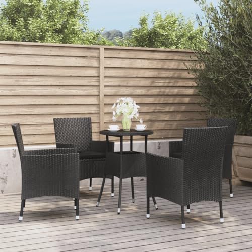 CINDERFUL Gartenmöbel Set 5-TLG. Garten-Bistro-Set mit Kissen Schwarz Poly Rattan von CINDERFUL