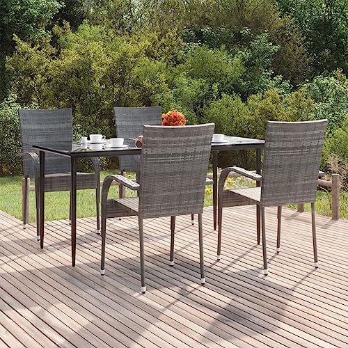 CINDERFUL Gartenmöbel Set 5-TLG. Garten-Essgruppe Grau Poly Rattan von CINDERFUL