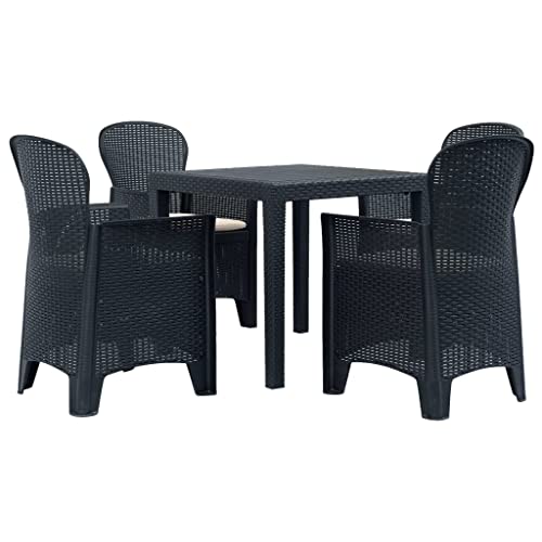 CINDERFUL Gartenmöbel Set 5-TLG. Garten-Essgruppe Kunststoff Anthrazit Rattan-Optik von CINDERFUL