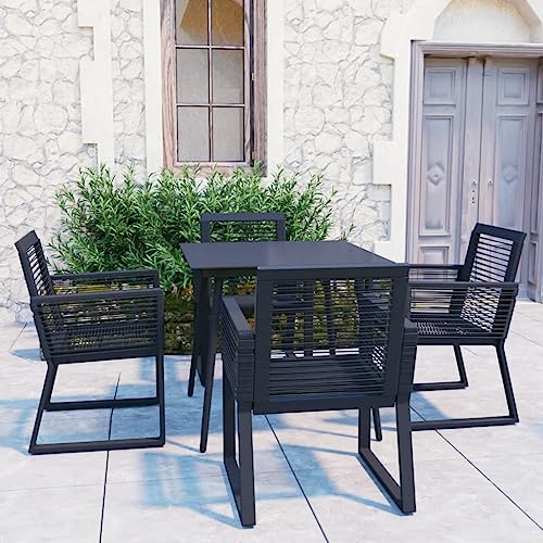 CINDERFUL Gartenmöbel Set 5-TLG. Garten-Essgruppe PVC Rattan Schwarz von CINDERFUL