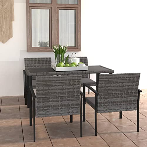 CINDERFUL Gartenmöbel Set 5-TLG. Garten-Essgruppe Poly Rattan Grau von CINDERFUL