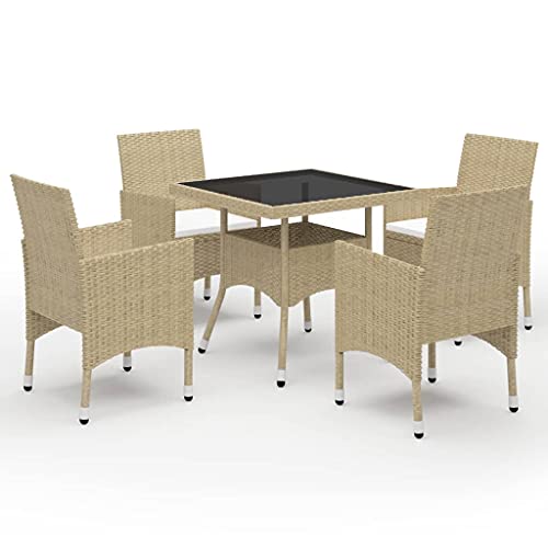 CINDERFUL Gartenmöbel Set 5-TLG. Garten-Essgruppe Poly Rattan und Glas Beige von CINDERFUL