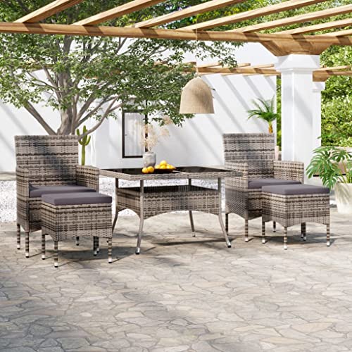 CINDERFUL Gartenmöbel Set 5-TLG. Garten-Essgruppe Poly Rattan und Hartglas Grau von CINDERFUL