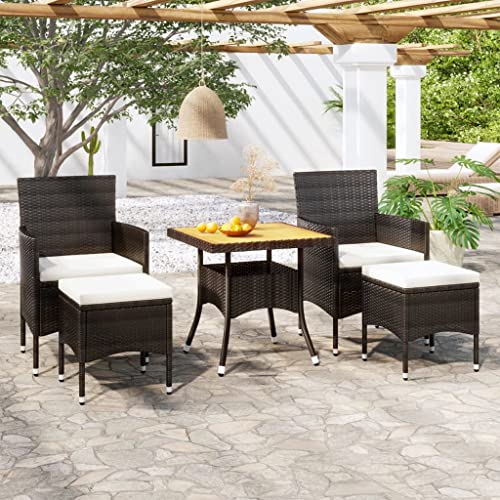 CINDERFUL Gartenmöbel Set 5-TLG. Garten-Essgruppe Poly Rattan & Massivholz Akazie Schwarz von CINDERFUL