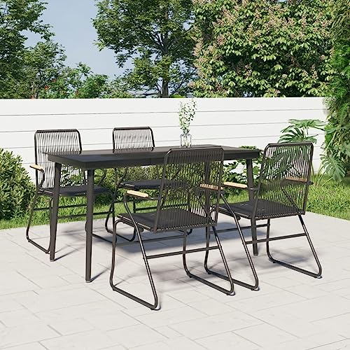 CINDERFUL Gartenmöbel Set 5-TLG. Garten-Essgruppe Schwarz PVC Rattan von CINDERFUL
