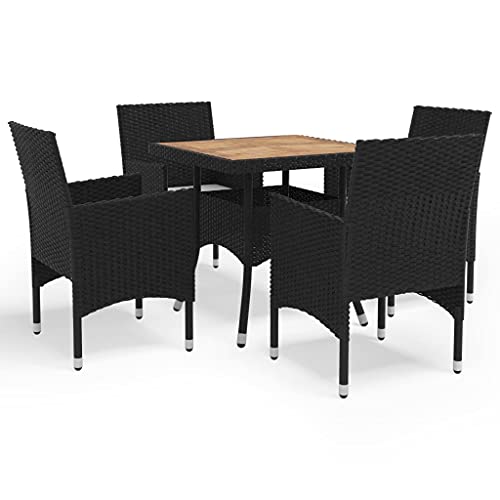CINDERFUL Gartenmöbel Set 5-TLG. Garten-Essgruppe Schwarz Poly Rattan und Akazienholz von CINDERFUL