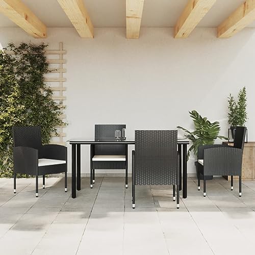 CINDERFUL Gartenmöbel Set 5-TLG. Garten-Essgruppe Schwarz Poly Rattan und Stahl von CINDERFUL
