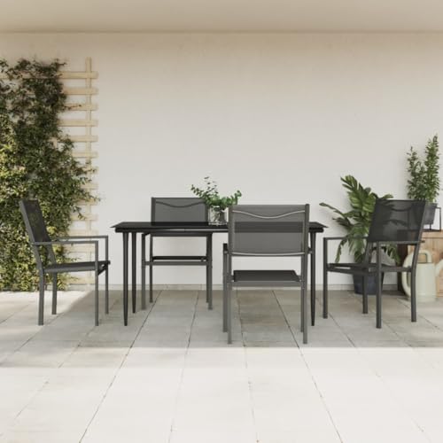 CINDERFUL Gartenmöbel Set 5-TLG. Garten-Essgruppe Schwarz Stahl und Textilene von CINDERFUL