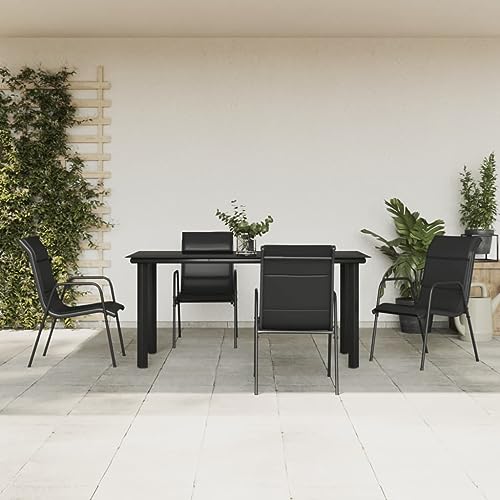 CINDERFUL Gartenmöbel Set 5-TLG. Garten-Essgruppe Schwarz Stahl und Textilene von CINDERFUL