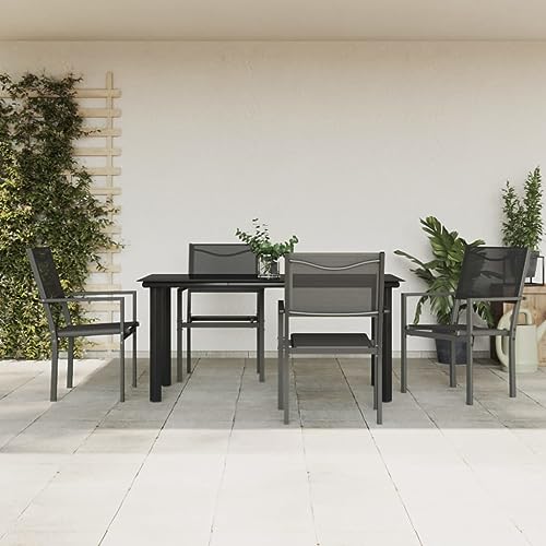 CINDERFUL Gartenmöbel Set 5-TLG. Garten-Essgruppe Schwarz Stahl und Textilene von CINDERFUL