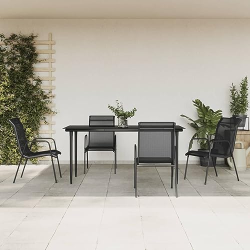 CINDERFUL Gartenmöbel Set 5-TLG. Garten-Essgruppe Schwarz Stahl und Textilene von CINDERFUL