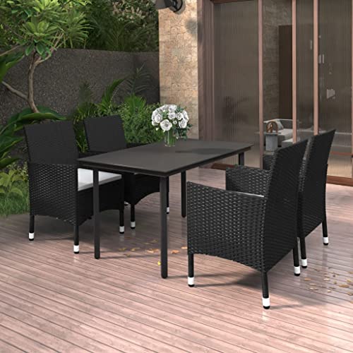 CINDERFUL Gartenmöbel Set 5-TLG. Garten-Essgruppe mit Auflagen Poly Rattan und Glas von CINDERFUL