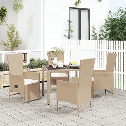 CINDERFUL Gartenmöbel Set 5-TLG. Garten-Essgruppe mit Kissen Beige Poly Rattan von CINDERFUL