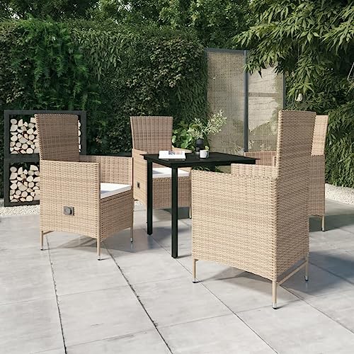 CINDERFUL Gartenmöbel Set 5-TLG. Garten-Essgruppe mit Kissen Beige von CINDERFUL
