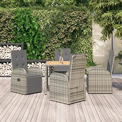 CINDERFUL Gartenmöbel Set 5-TLG. Garten-Essgruppe mit Kissen Grau Poly Rattan von CINDERFUL
